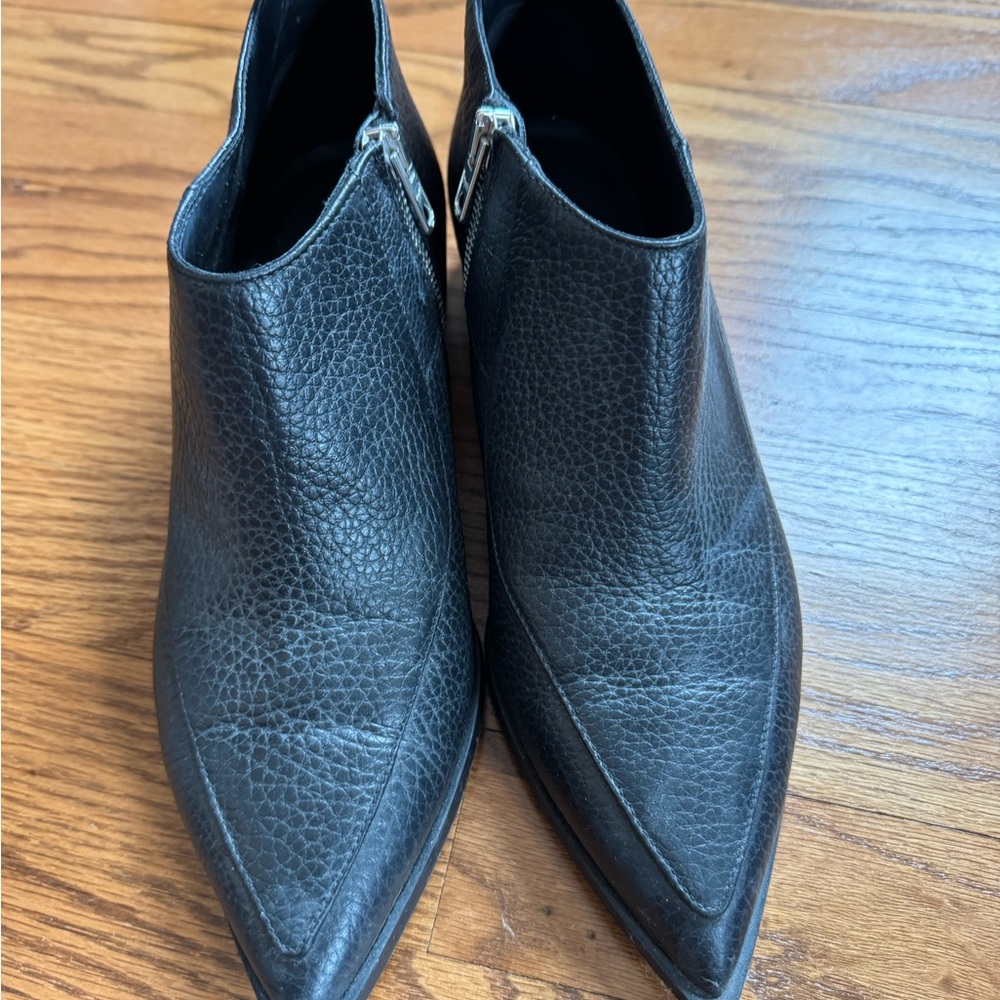 Black Leather Ankle Booties with Zipper
